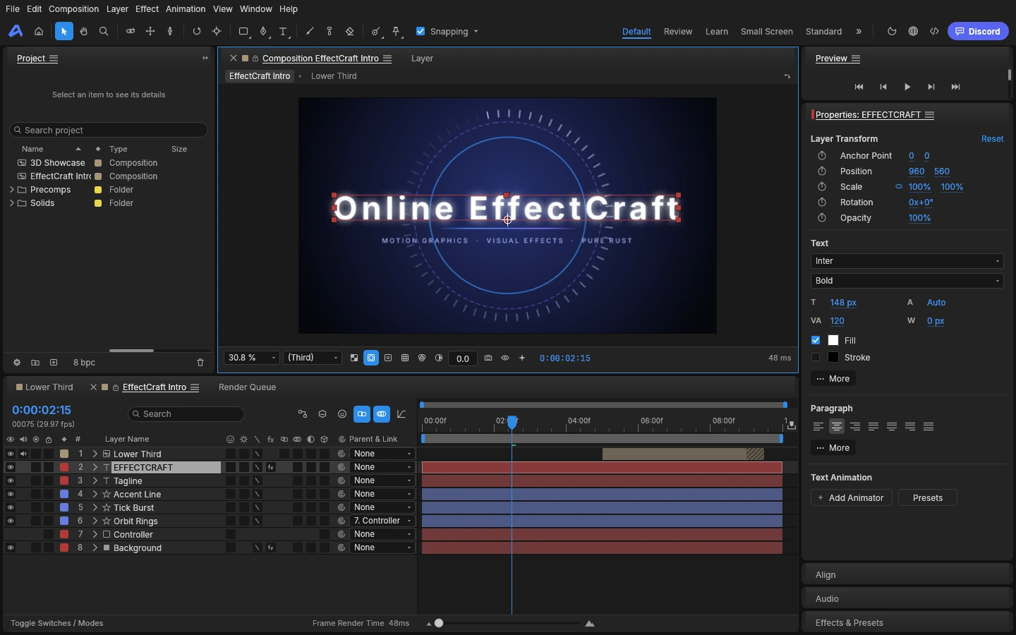 Explore motion & effects: menus, canvas and panels