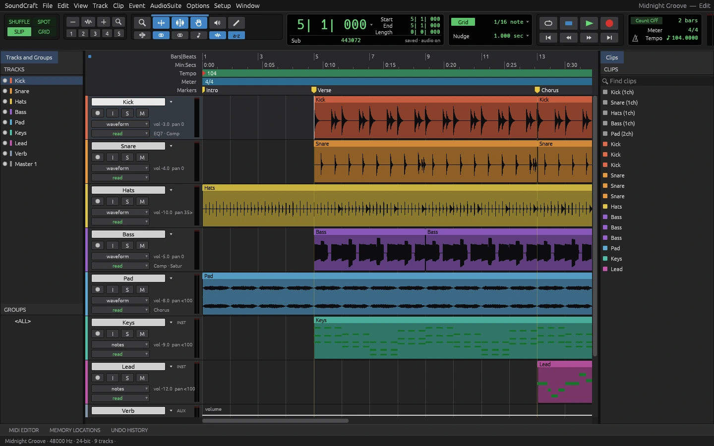Explore audio editing & mixing: menus, canvas and panels