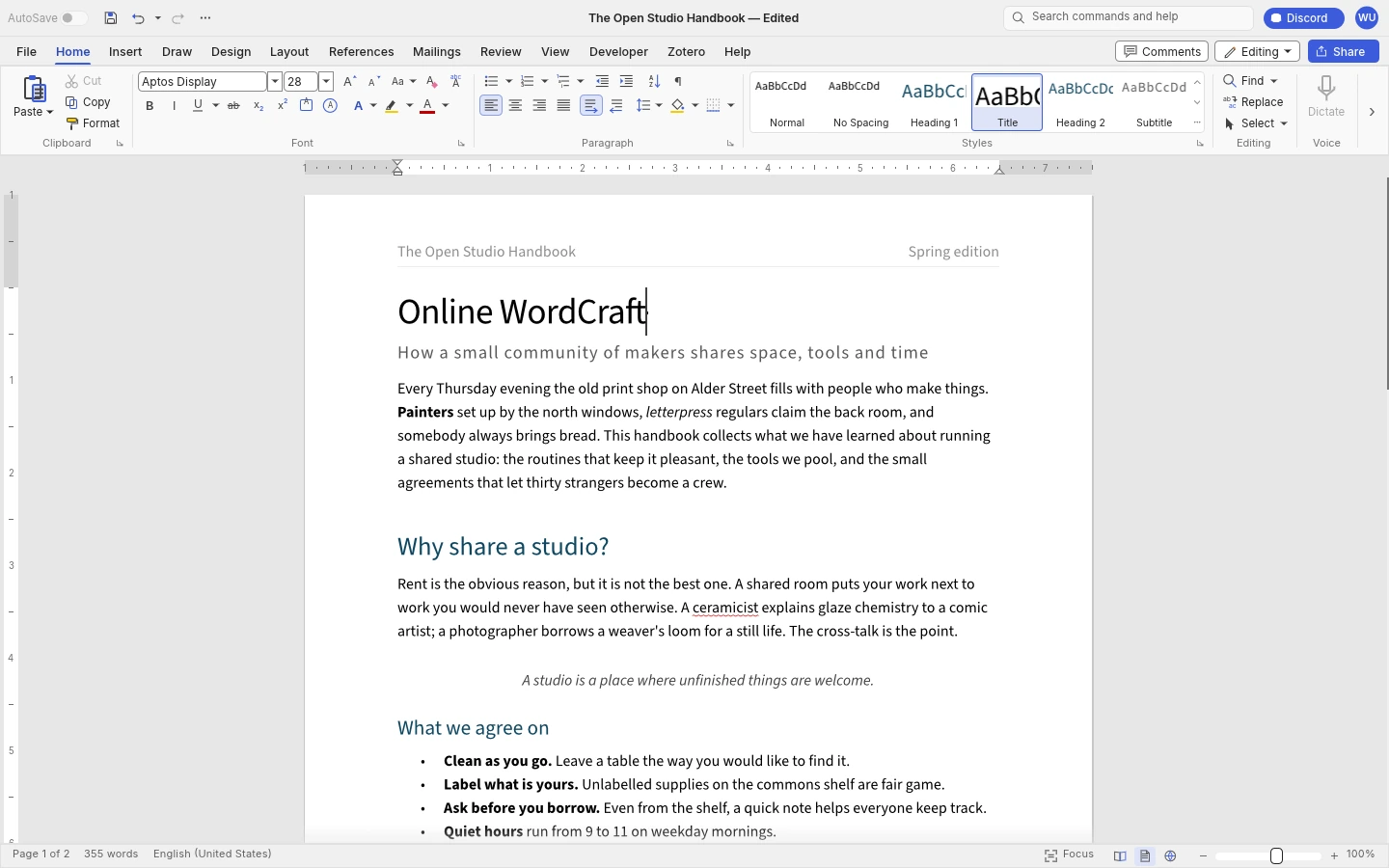 Write & format documents: menus, canvas and panels