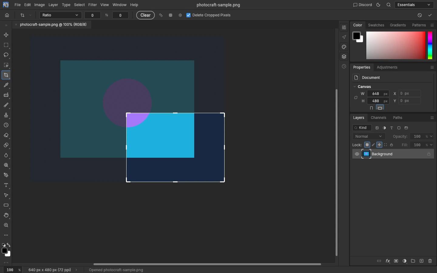 Actual PhotoCraft crop frame adjusted around the practice image